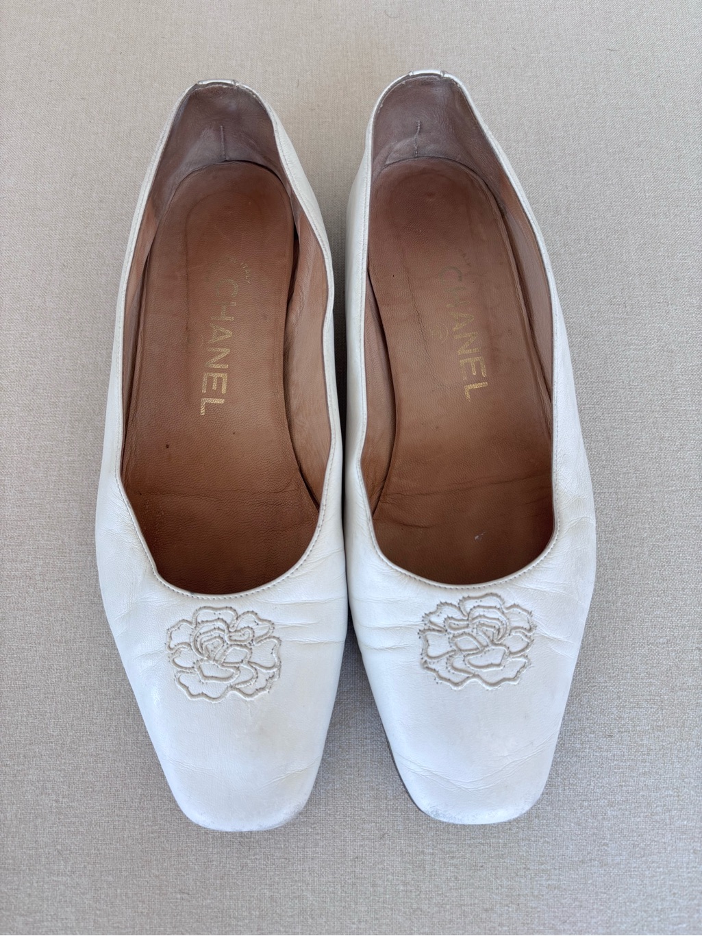 Chanel Vintage Ballet Flats White Camellia 38 Wedding